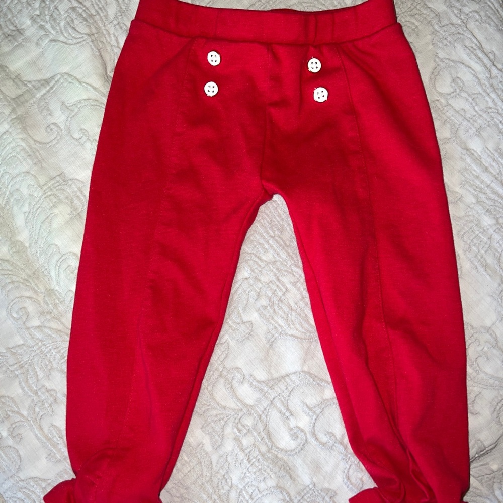 Girls Size 2T Crown & Ivy Red Pants Pull On Fake Gold Buttons